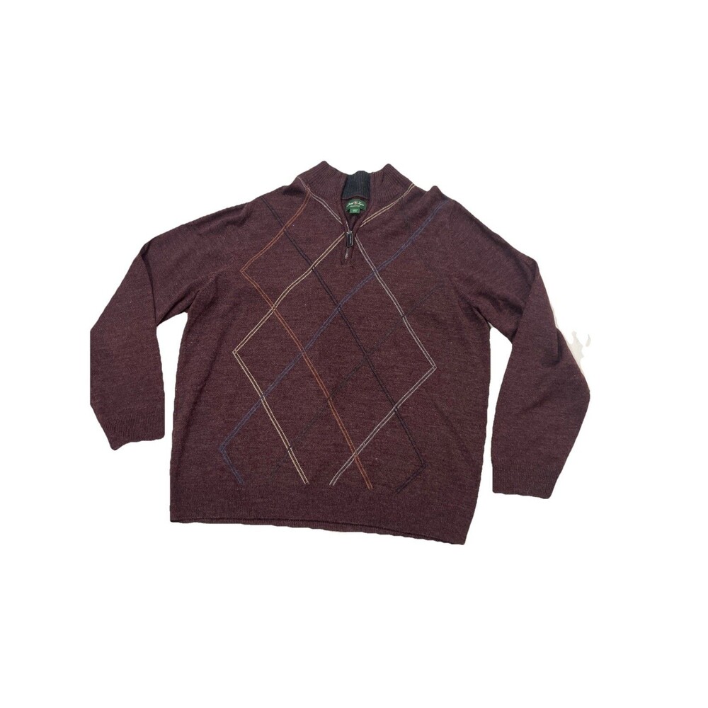 Vtg David Taylor Collection Men’s XLarge 1/4 Zip Red Crew Neck Pullover Sweater